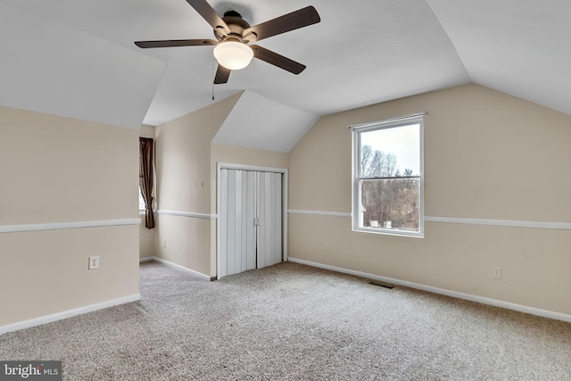 9216 Spring Acres Rd, Clinton, MD 20735 - bonus room with vaulted ceiling, carpet, and ceiling fan