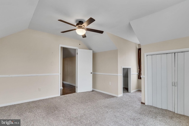 9216 Spring Acres Rd, Clinton, MD 20735 - unfurnished bedroom with lofted ceiling, carpet flooring, a closet, and ceiling fan
