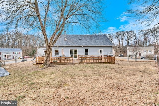 9216 Spring Acres Rd, Clinton, MD 20735 - rear view of house with a deck, a fenced backyard, and roof with shingles