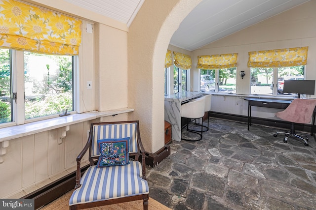 722 River Rd, Ewing, NJ 08628 - sunroom with stone floors, lofted ceiling, and arched walkways