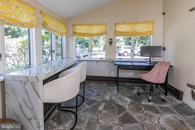 722 River Rd, Ewing, NJ 08628 - home office featuring stone floors and vaulted ceiling