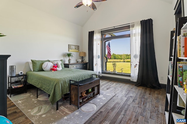 1 Cross County Rd, Mineral, VA 23117 - bedroom featuring wood finished floors, high vaulted ceiling, and a ceiling fan