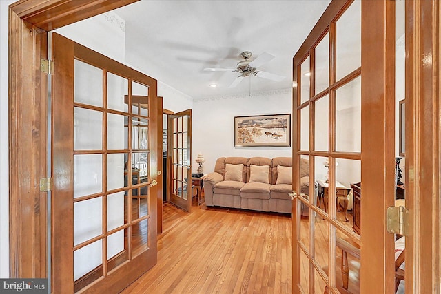 59 Segovia Ct, Hanover, PA 17331 - sitting room with french doors, light wood-type flooring, ceiling fan, and recessed lighting