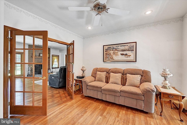59 Segovia Ct, Hanover, PA 17331 - living room featuring light wood-type flooring, a ceiling fan, recessed lighting, and french doors