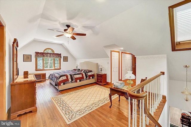 59 Segovia Ct, Hanover, PA 17331 - bedroom with lofted ceiling, wood-type flooring, and ceiling fan