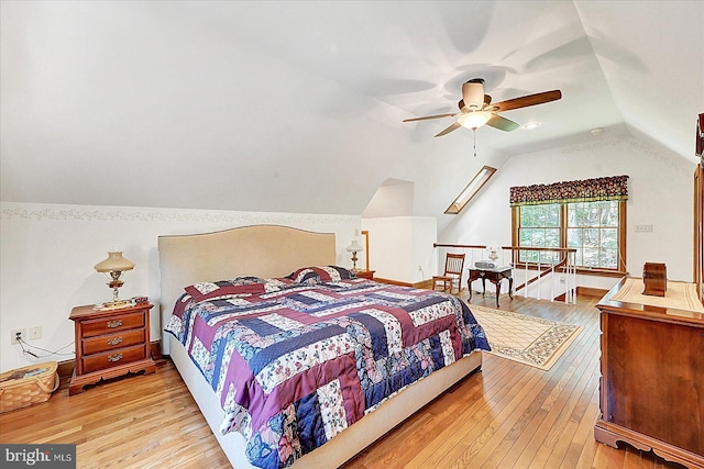 59 Segovia Ct, Hanover, PA 17331 - bedroom with light wood-type flooring, vaulted ceiling, and a ceiling fan