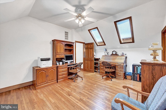 59 Segovia Ct, Hanover, PA 17331 - home office with lofted ceiling, light wood finished floors, a skylight, and a ceiling fan