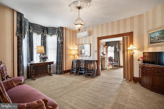 2505-2507 High St, Port Norris, NJ 08349 - sitting room with wallpapered walls, carpet, and a wall mounted AC