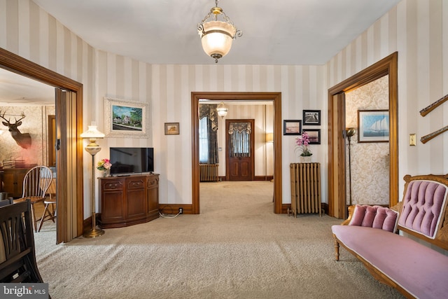 2505-2507 High St, Port Norris, NJ 08349 - carpeted entryway featuring radiator and wallpapered walls