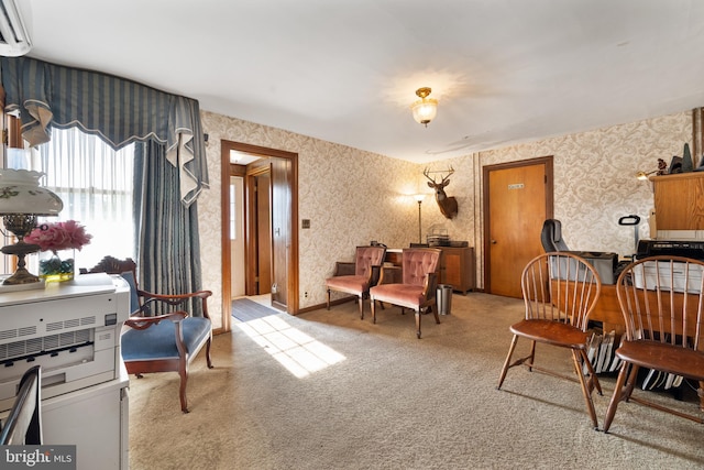 2505-2507 High St, Port Norris, NJ 08349 - carpeted dining room with wallpapered walls and a wall mounted air conditioner