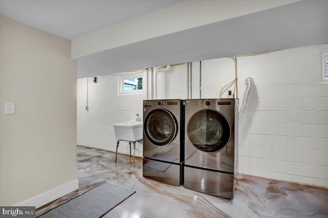 109 Wyomissing Blvd, Wyomissing, PA 19610 - washroom featuring washer and dryer and concrete block wall