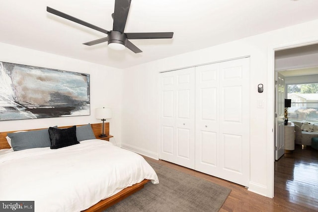 19023 Staleybridge Rd, Germantown, MD 20876 - bedroom with wood finished floors, a closet, and ceiling fan