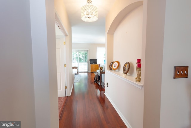 39 Mission Way, Barnegat, NJ 08005 - hallway featuring dark wood-style flooring and a chandelier