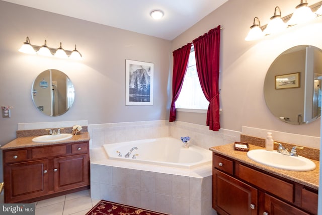39 Mission Way, Barnegat, NJ 08005 - bathroom featuring two vanities, tile patterned floors, and a bath