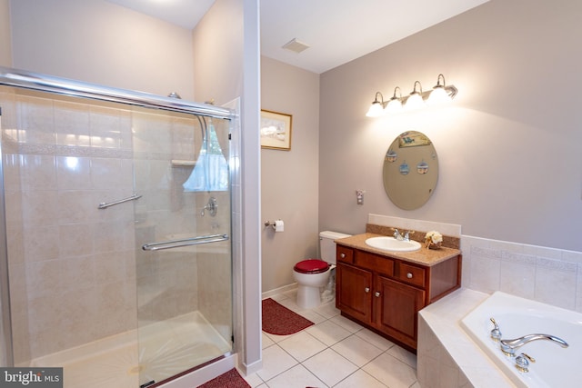 39 Mission Way, Barnegat, NJ 08005 - bathroom with a shower stall, vanity, a garden tub, and tile patterned flooring