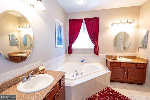 39 Mission Way, Barnegat, NJ 08005 - full bath with two vanities, a bath, and tile patterned floors