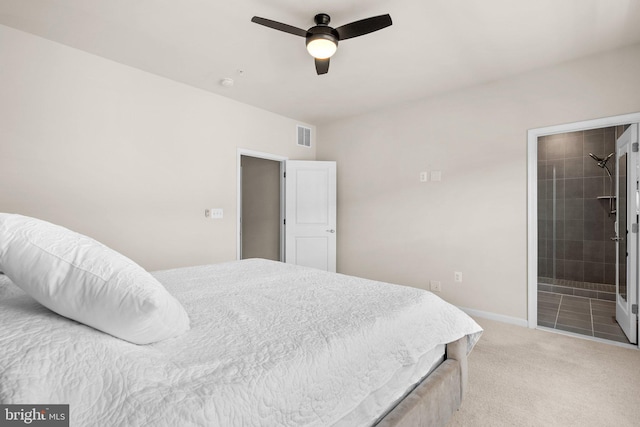 20318 Peacemaker Dr, Germantown, MD 20874 - bedroom featuring light carpet, ensuite bath, and ceiling fan