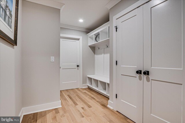 569 Riverside Dr, Princeton, NJ 08540 - mudroom with light wood-style floors and recessed lighting