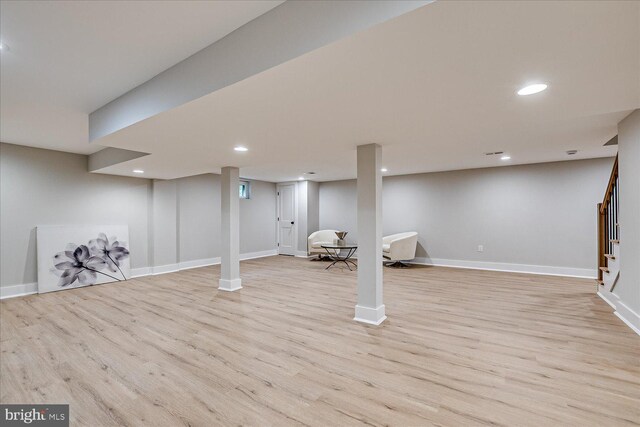 569 Riverside Dr, Princeton, NJ 08540 - finished basement featuring wood finished floors, stairs, and recessed lighting
