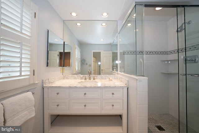 431 Waynesbrooke Rd, Berwyn, PA 19312 - full bathroom featuring recessed lighting, healthy amount of natural light, a stall shower, and vanity