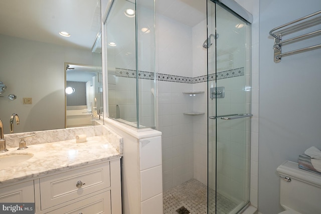 431 Waynesbrooke Rd, Berwyn, PA 19312 - bathroom featuring a shower stall, vanity, and recessed lighting
