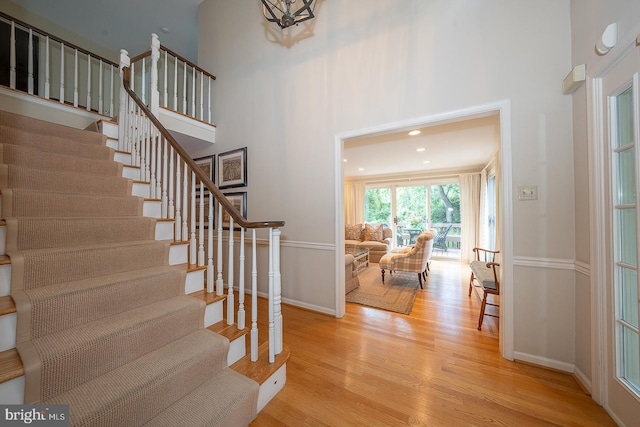 431 Waynesbrooke Rd, Berwyn, PA 19312 - stairs with wood finished floors and a high ceiling