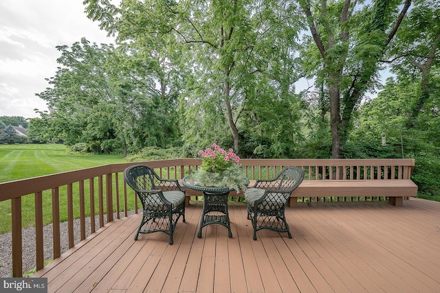 431 Waynesbrooke Rd, Berwyn, PA 19312 - deck featuring outdoor dining area, a yard, and view of wooded area
