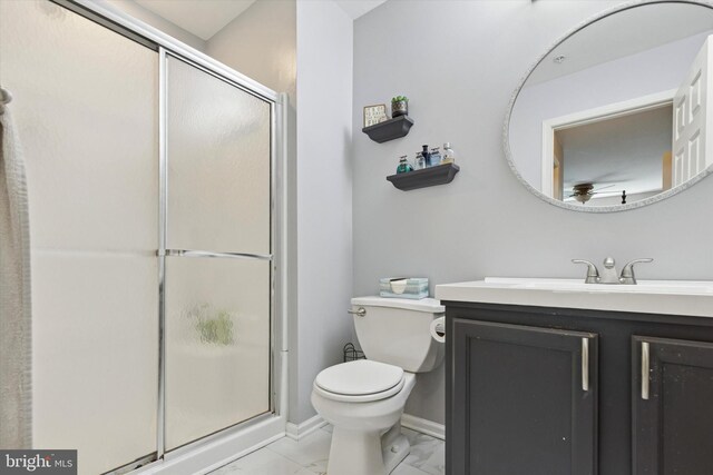 300 Jefferson Ave Unit 13, Downingtown, PA 19335 - bathroom with marble finish flooring, vanity, a stall shower, and ceiling fan