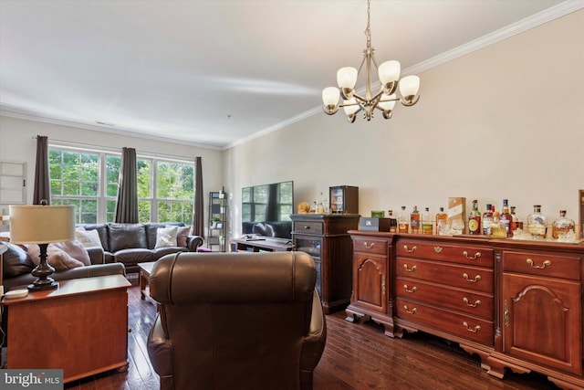 300 Jefferson Ave Unit 13, Downingtown, PA 19335 - living area with crown molding, dark wood finished floors, and a chandelier