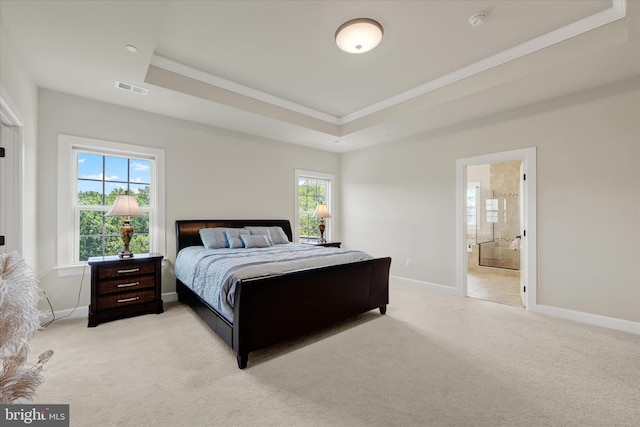 6071 Fallfish Ct, New Market, MD 21774 - bedroom with a raised ceiling, light colored carpet, crown molding, and ensuite bathroom