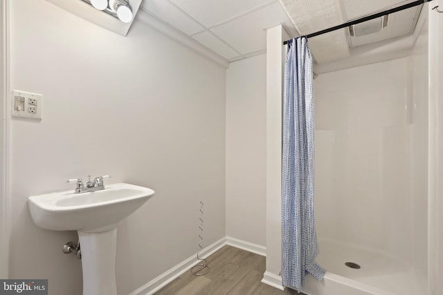 3960 Mountain View Ave, Easton, PA 18045 - bathroom featuring wood finished floors and a shower with shower curtain