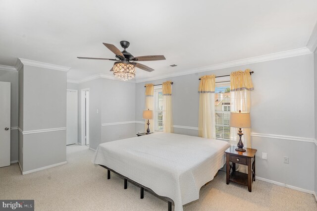 7823 Harrowgate Cir Unit D, Springfield, VA 22152 - bedroom featuring ornamental molding, light carpet, and a ceiling fan