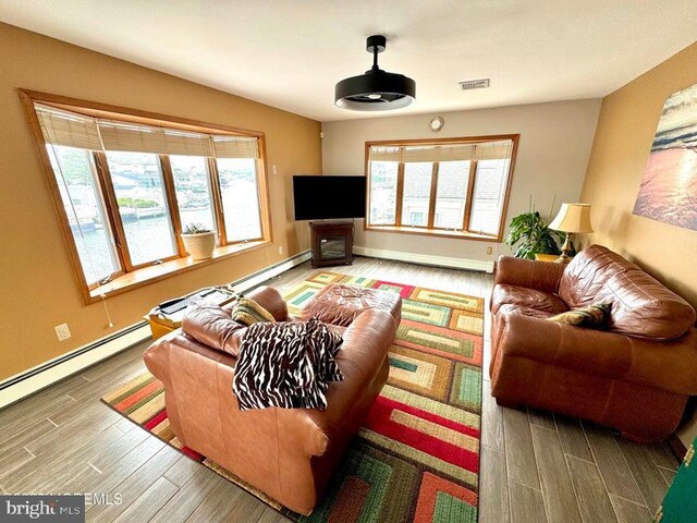 953 Capstan Dr, Forked River, NJ 08731 - living room with wood finished floors and a baseboard radiator
