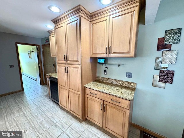 953 Capstan Dr, Forked River, NJ 08731 - kitchen with beverage cooler, light stone counters, and recessed lighting