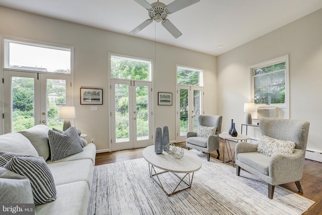 4110 Ingomar St NW, Washington, DC 20015 - living room featuring french doors, ceiling fan, wood finished floors, and cooling unit