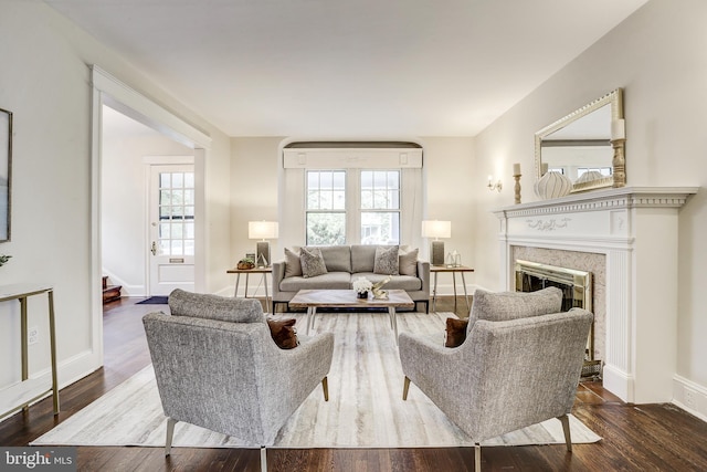 4110 Ingomar St NW, Washington, DC 20015 - living room with a high end fireplace, wood finished floors, and stairway