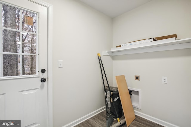 104 Clark Ct, Millington, MD 21651 - washroom with electric dryer hookup and dark wood finished floors