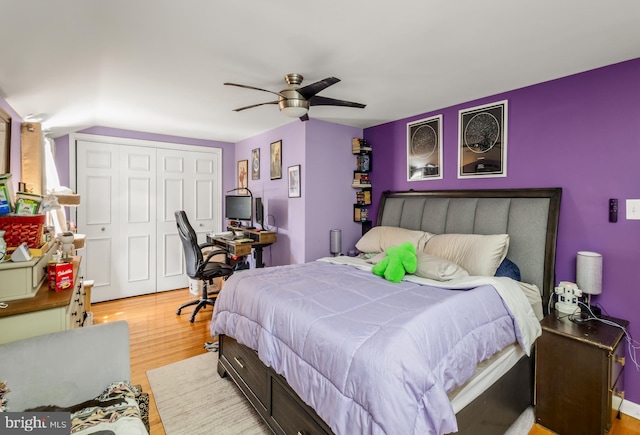 124 Connecticut Ave, Cherry Hill, NJ 08002 - bedroom with wood finished floors, a closet, a ceiling fan, and lofted ceiling