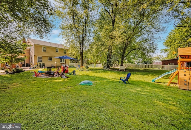 124 Connecticut Ave, Cherry Hill, NJ 08002 - view of yard with a playground, an outdoor fire pit, and a patio area