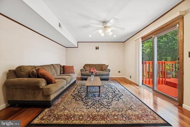 4 Monterey Ln, Manalapan, NJ 07726 - living area with wood finished floors, ceiling fan, and recessed lighting