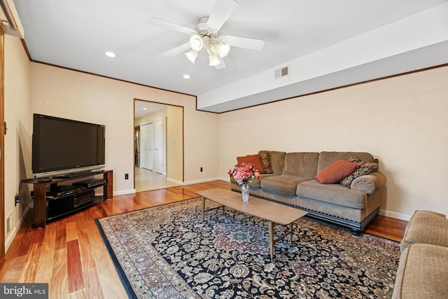 4 Monterey Ln, Manalapan, NJ 07726 - living area featuring wood finished floors, ceiling fan, and recessed lighting