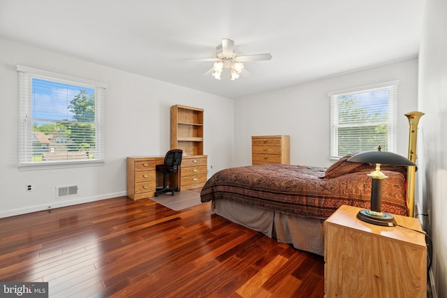 4 Monterey Ln, Manalapan, NJ 07726 - bedroom featuring dark wood-style flooring, an office area, and ceiling fan