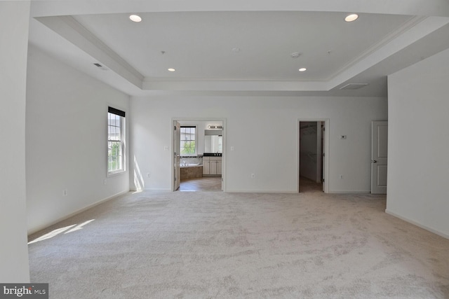13319 Moonlight Trail Dr, Silver Spring, MD 20906 - unfurnished room featuring a raised ceiling, crown molding, light colored carpet, and recessed lighting