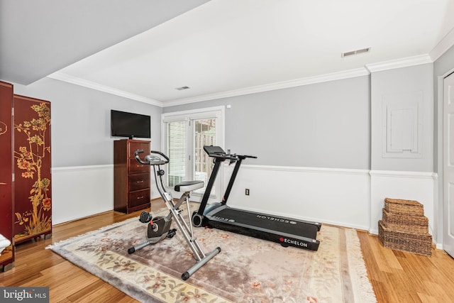 913 Rolfe Pl, Alexandria, VA 22314 - exercise area featuring wood finished floors and crown molding