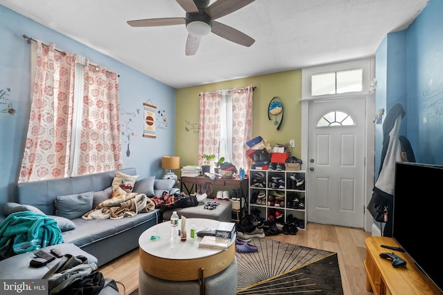 127 Schooley St, Moorestown, NJ 08057 - living room with wood finished floors, plenty of natural light, and ceiling fan