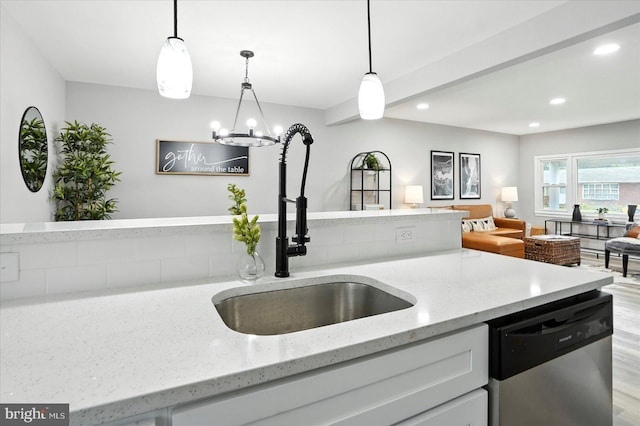 1415 Larch Rd, Severn, MD 21144 - kitchen with dishwasher, open floor plan, light stone counters, decorative light fixtures, and recessed lighting
