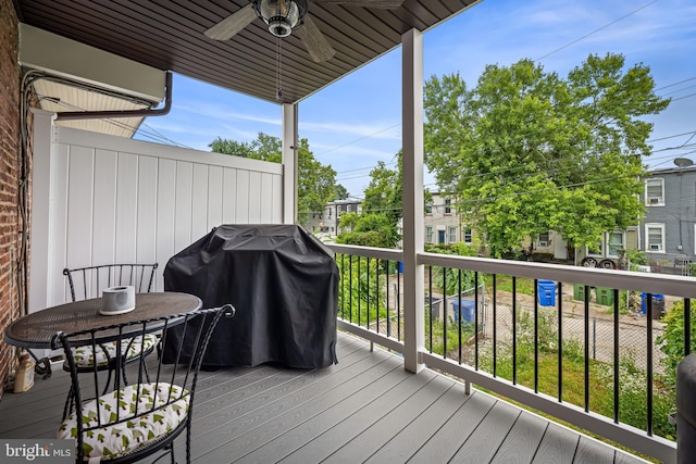 619 E 36th St E, Baltimore, MD 21218 - wooden terrace with a ceiling fan and a grill