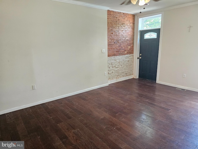 1427 E Eager St, Baltimore, MD 21205 - entrance foyer featuring ceiling fan, dark wood finished floors, and ornamental molding