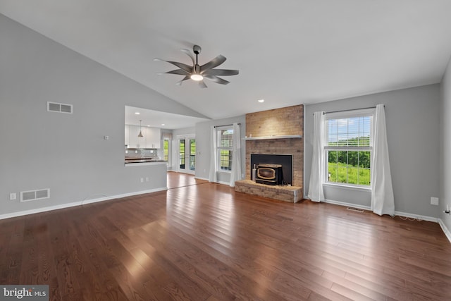 20 Bee Tree Mill Ct, Parkton, MD 21120 - unfurnished living room featuring a ceiling fan, plenty of natural light, lofted ceiling, dark wood-style flooring, and recessed lighting