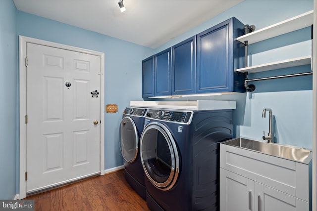 20 Bee Tree Mill Ct, Parkton, MD 21120 - washroom featuring washing machine and dryer, cabinet space, and dark wood-type flooring